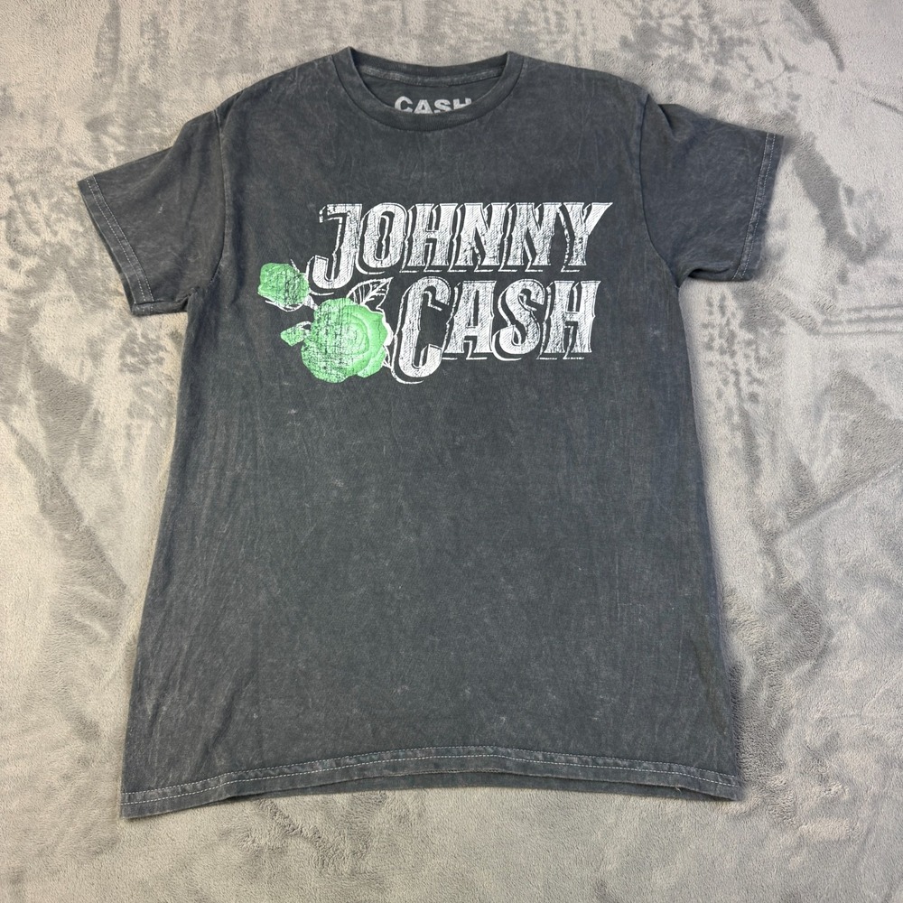 Johnny Cash Shirt Mens Small Roses Western Tee Acid Wash Comfort‎ Adult